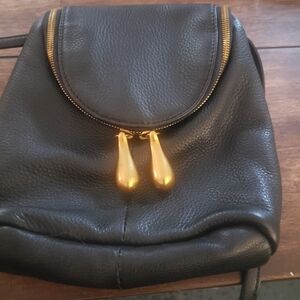 HOBO Black Leather Bag with Gold Details